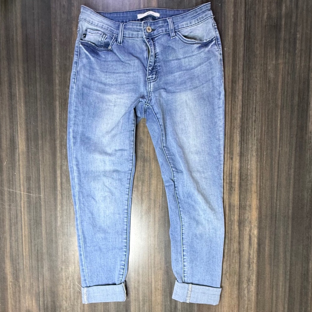 KanCan Women's W11 29 Cuffed Skinny Jeans Mid Wash Cotton Blend